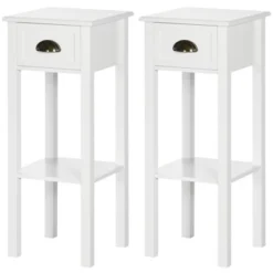 HOMCOM 2-Tier Side Table With Drawer, Narrow End Table With Bottom Shelf, For Living Room Or Bedroom, Set Of 2, White -HOMCOM Sales Store GUEST ff7b6e2e 02ce 49aa a001 463ba372cd15